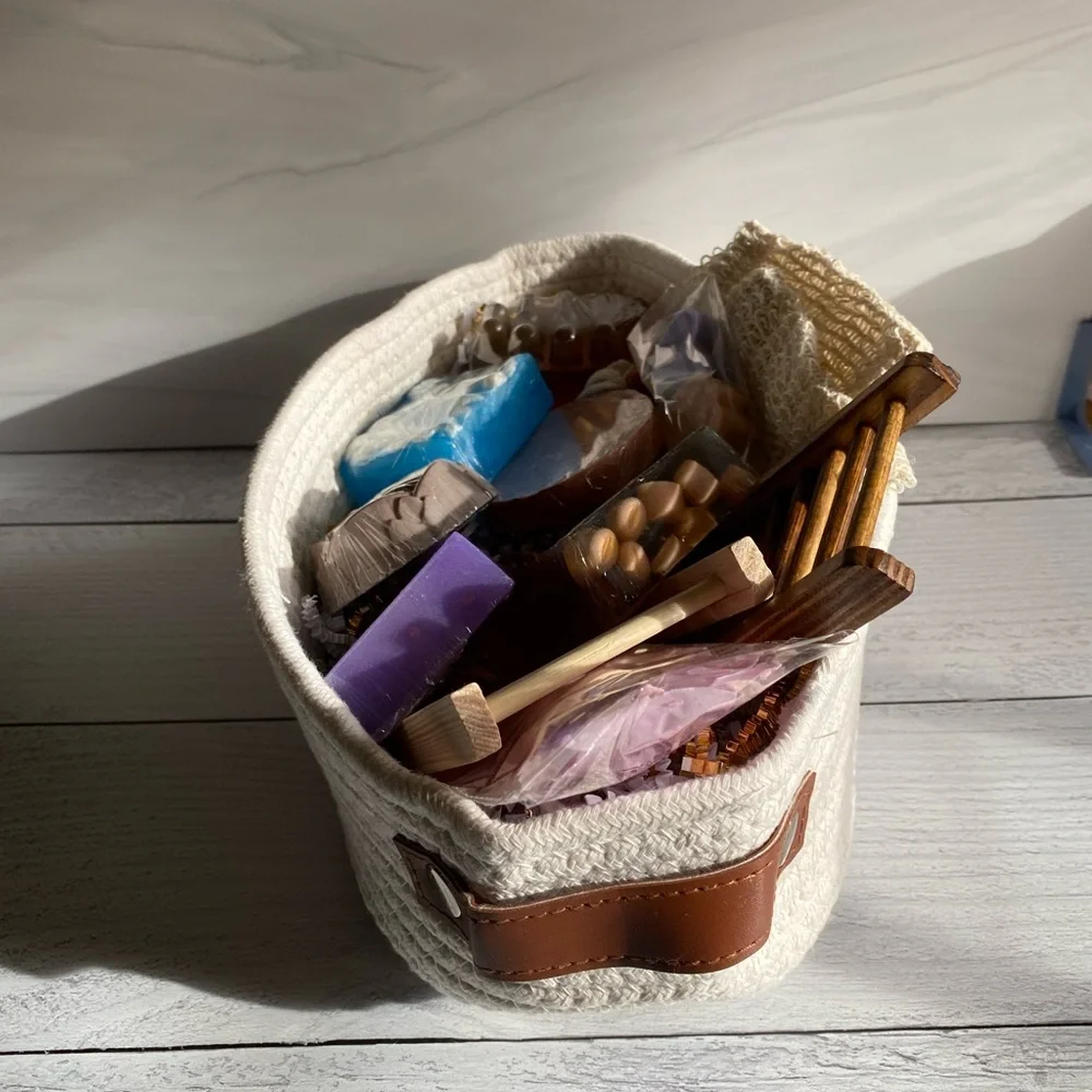 Soap Gift Basket, White Oval Woven Rope, Handmade Soaps ( PRICE IS FIRM ) - Picture 5 of 9